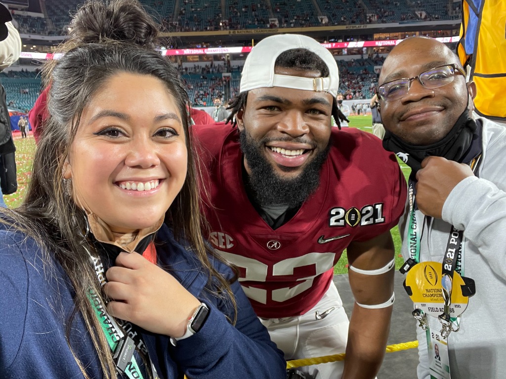 Scottie, Vicki Hallman and Jarez Parks at the 2021 CFP National Championship Game.
